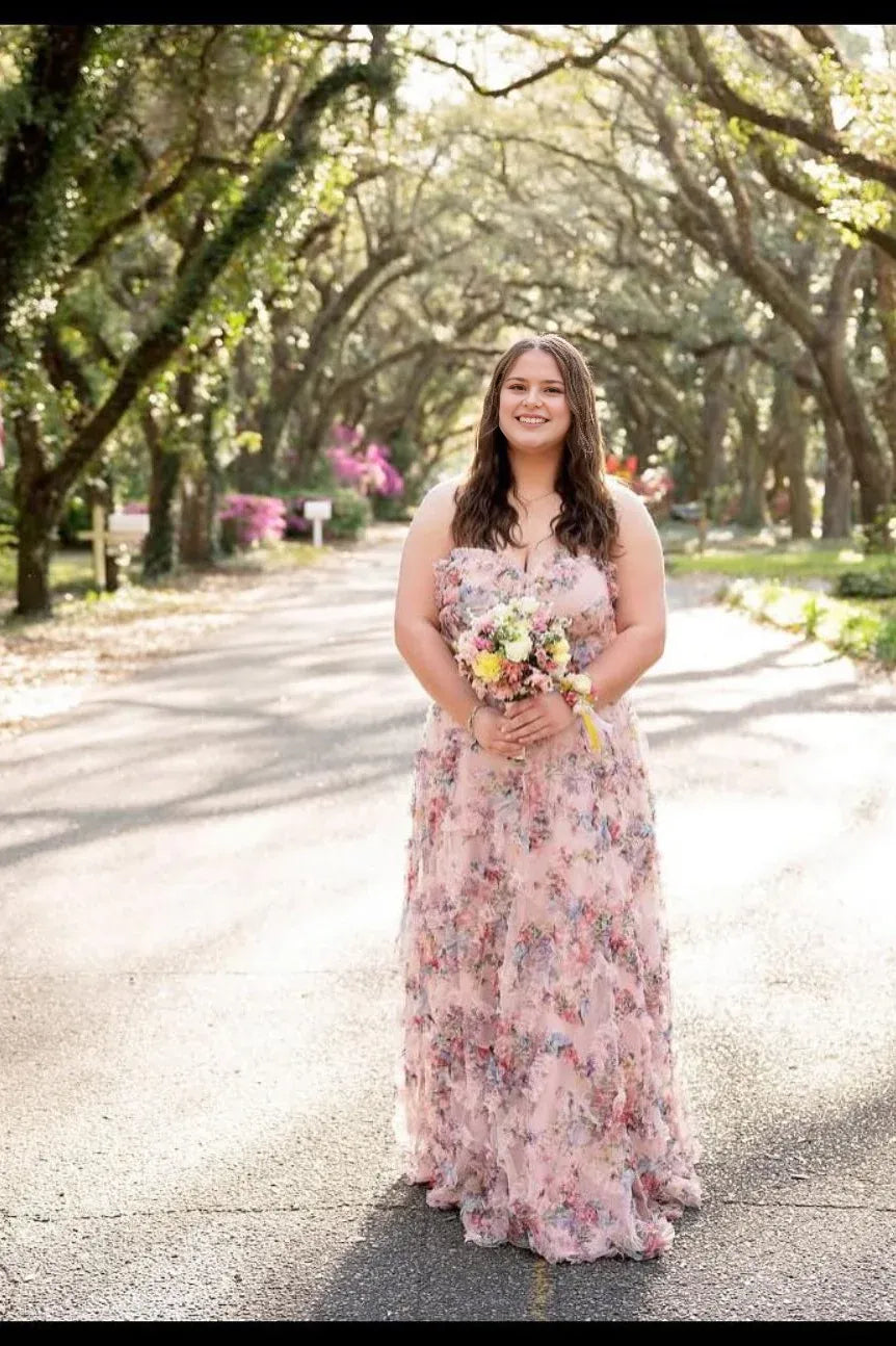 Robe Weitese sans bretelles, coupe trapèze, en tulle fleuri, à volants, robe de soirée, robe de bal